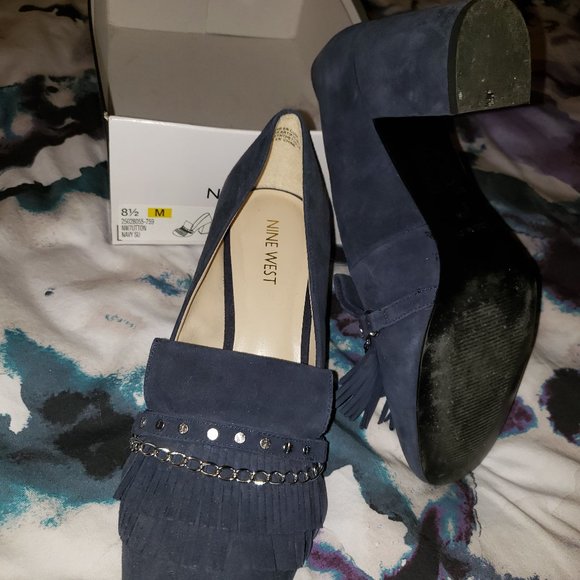 Nine West Navy Blue Suede Heels - Picture 1 of 5